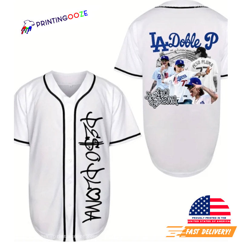 Peso Pluma Doble P LA Baseball Jersey baseball jersey product view 2
