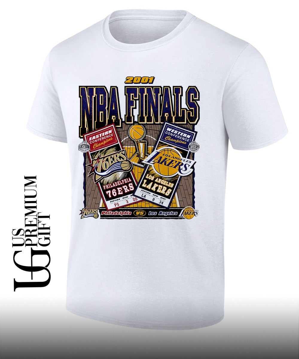 Philadelphia 76ers vs Los Angeles Lakers 2001 NBA Finals dueling vintage shirt Unisex T-shirt, Sweatshirt, Hoodie, Long Sleeve Tee - T-Shirt, Sweatshirt, Hoodie