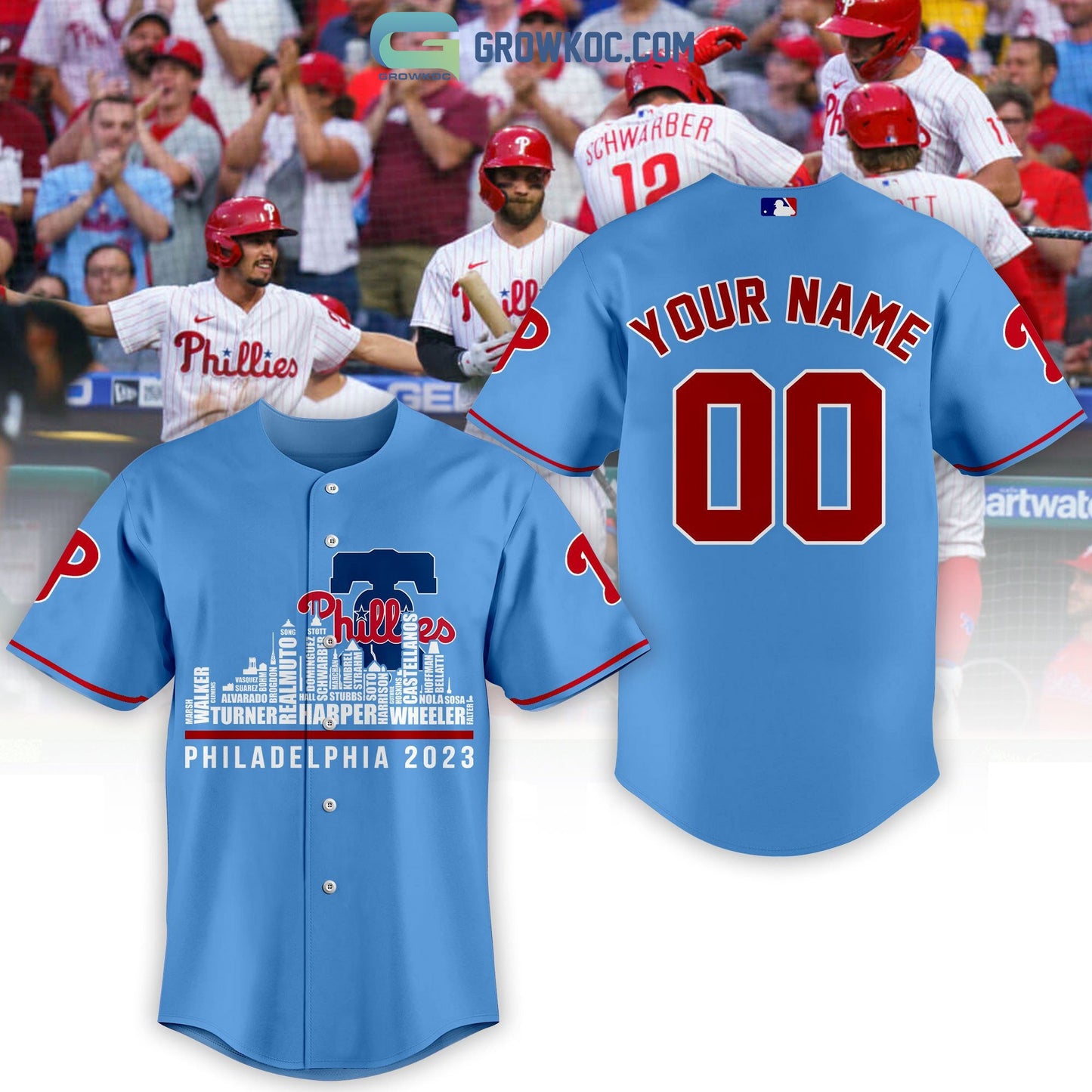 Philadelphia Phillies City Champions Best Team Personalized Light Blue Design Baseball Jersey baseball jersey product view 1