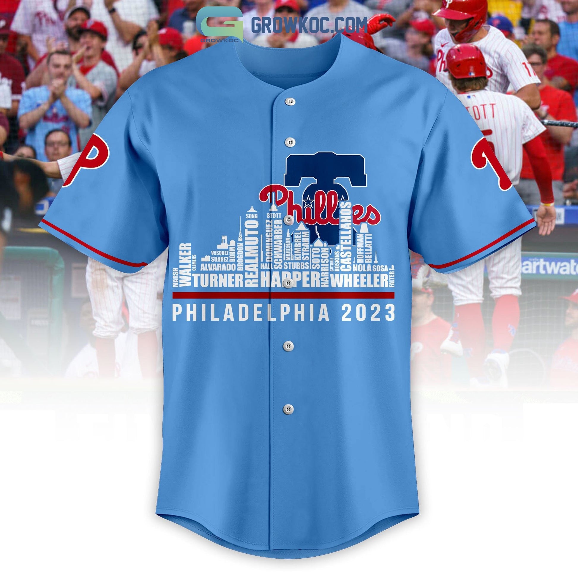 Philadelphia Phillies City Champions Best Team Personalized Light Blue Design Baseball Jersey baseball jersey product view 2