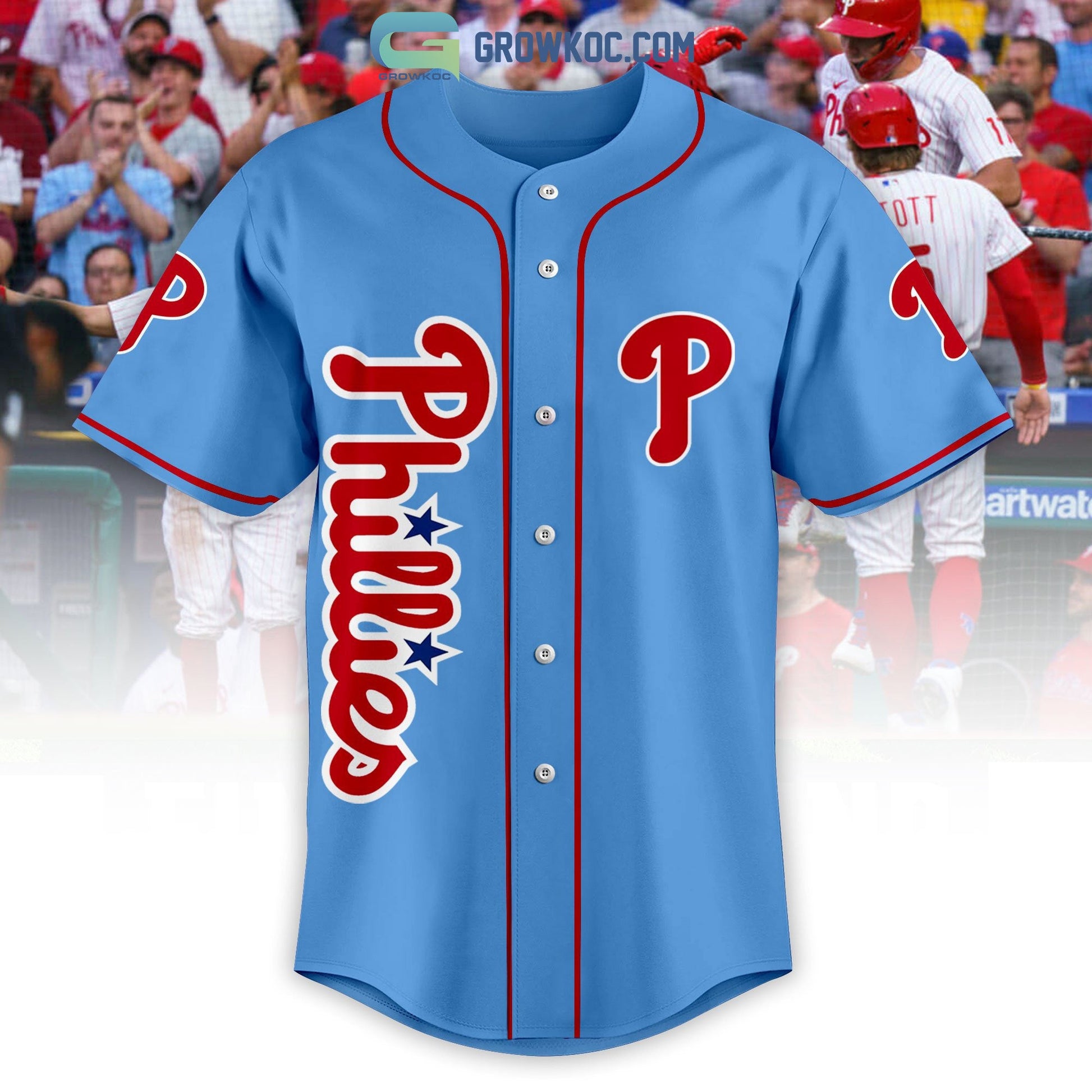 Philadelphia Phillies Love Team Light Blue Design Personalized Baseball Jersey baseball jersey product view 2