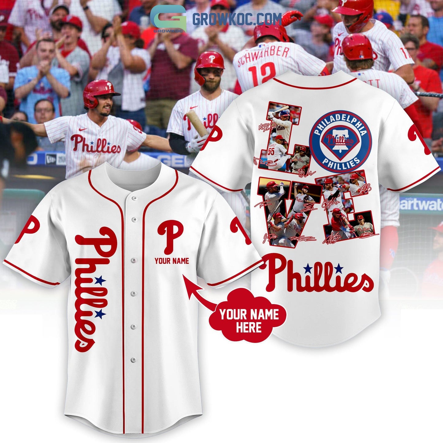 Philadelphia Phillies Love Team Personalized Baseball Jersey baseball jersey product view 1