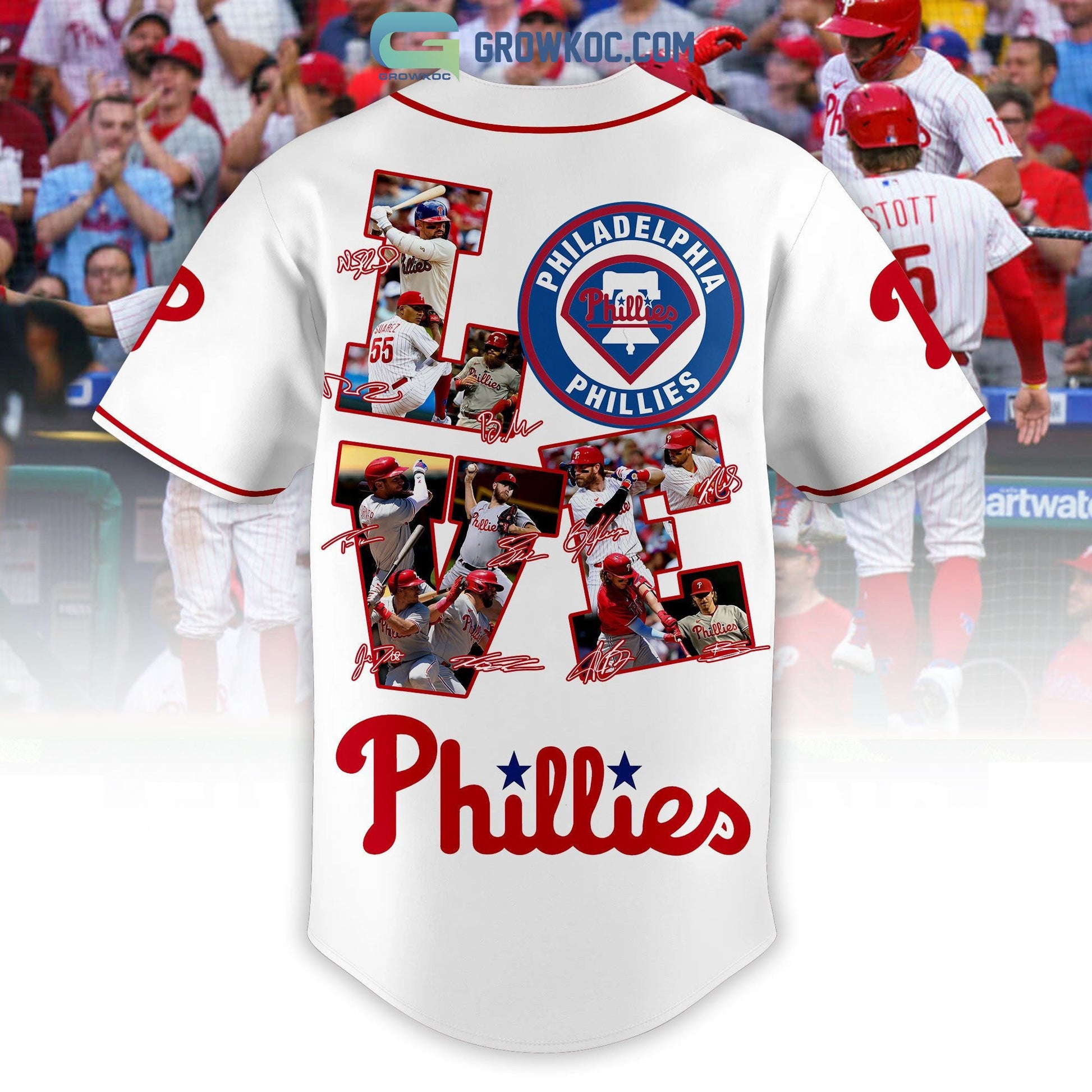 Philadelphia Phillies Love Team Personalized Baseball Jersey baseball jersey product view 3