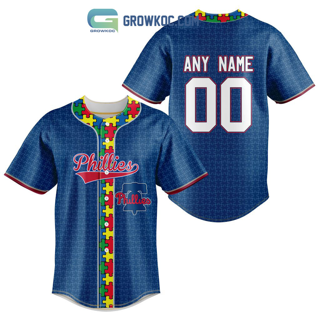 Philadelphia Phillies MLB Fearless Against Autism Personalized Baseball Jersey baseball jersey product view 1
