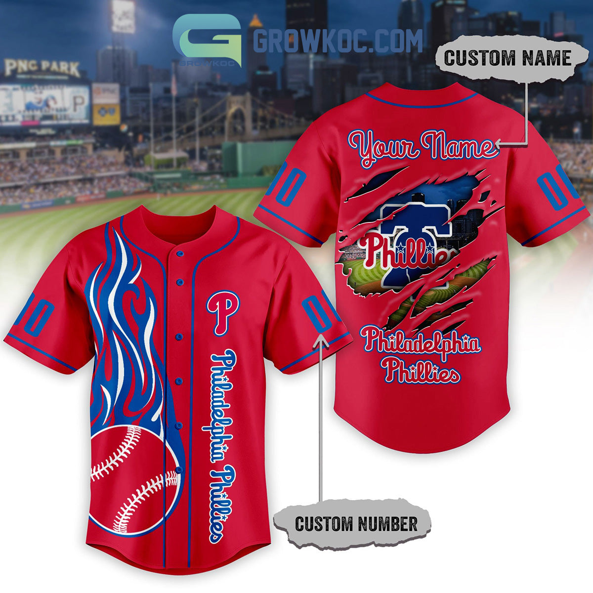 Philadelphia Phillies MLB Personalized Baseball Jersey baseball jersey product view 1