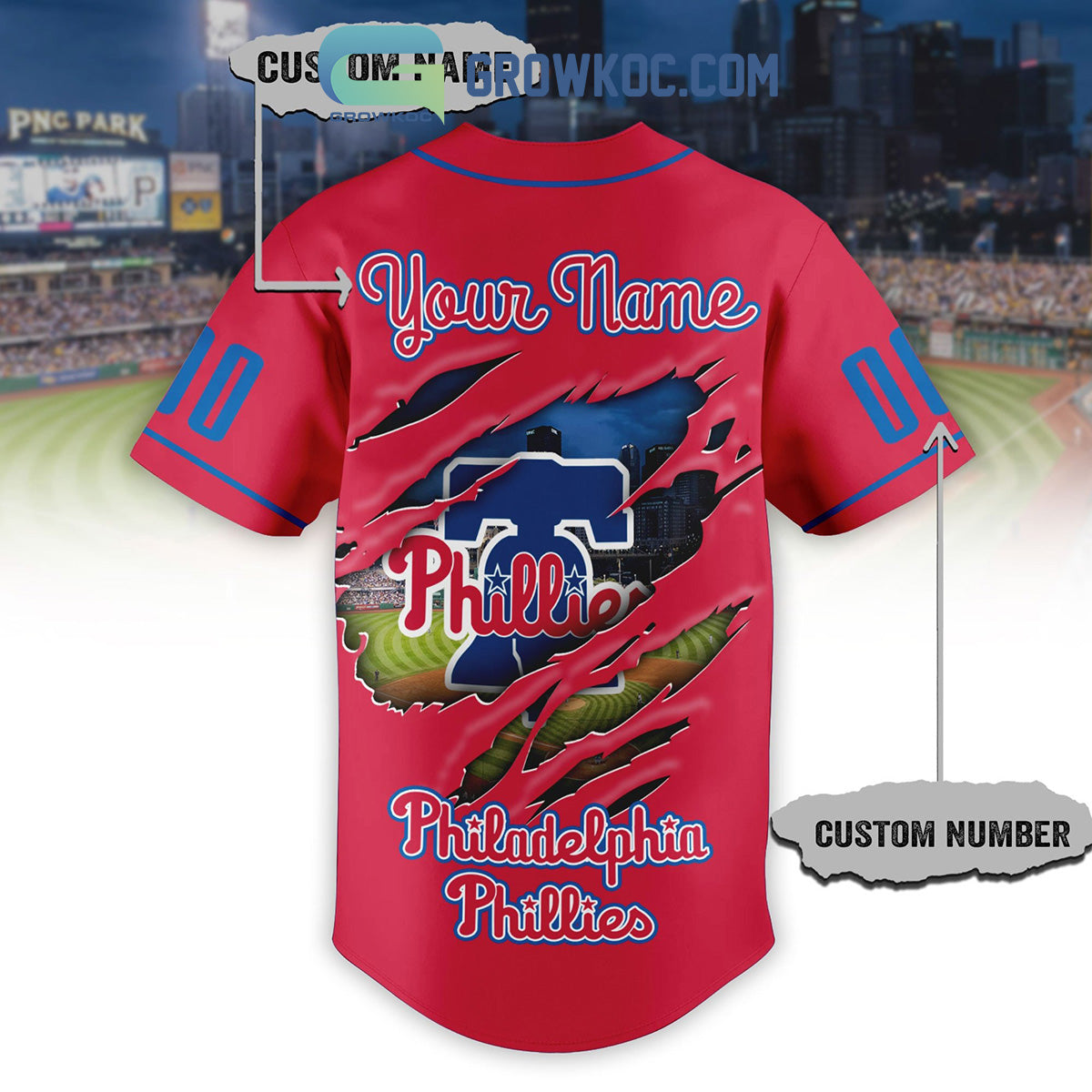 Philadelphia Phillies MLB Personalized Baseball Jersey baseball jersey product view 3
