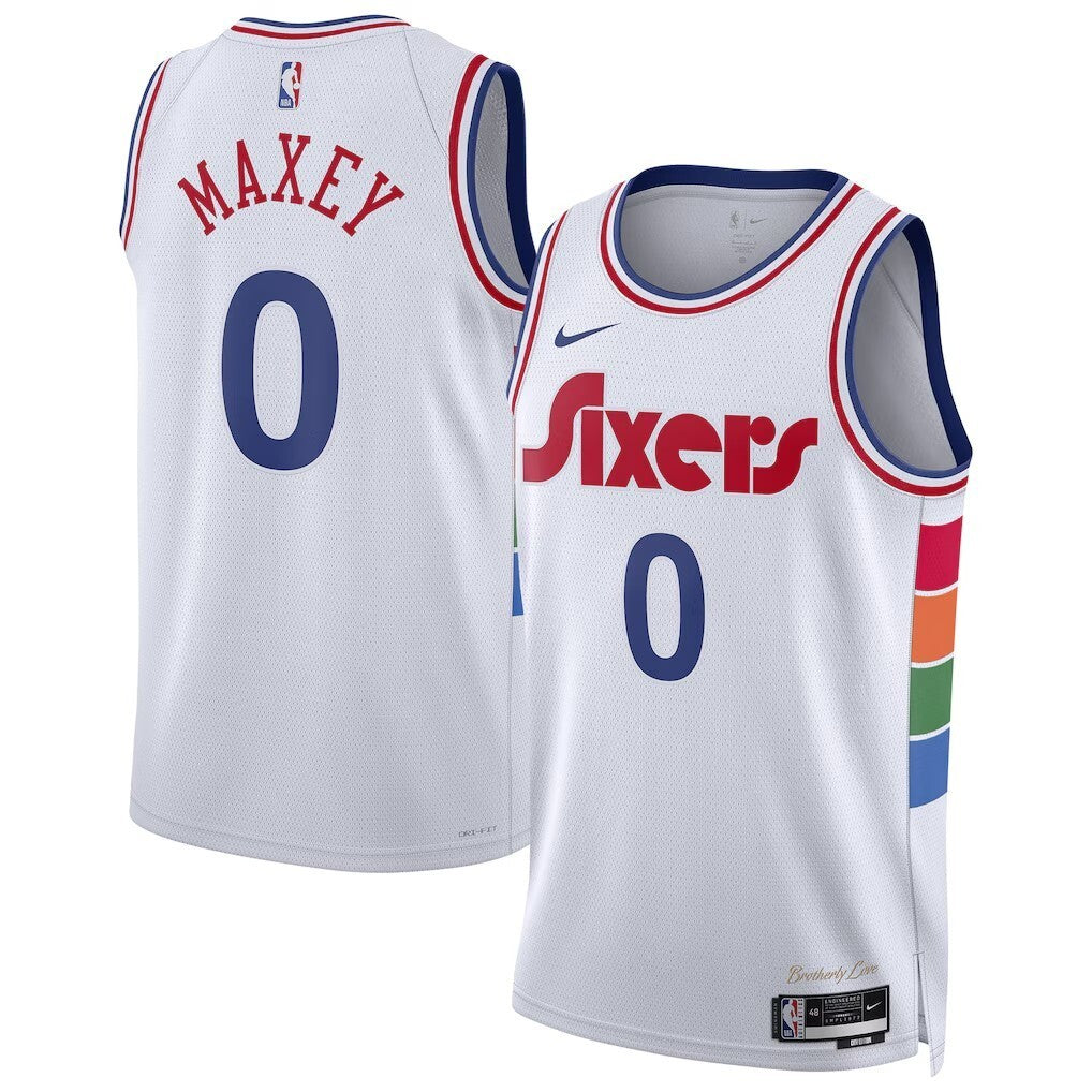 Philadelphia 76ers #0 Tyrese Maxey Unisex 202425 Swingman Player Jersey - City Edition - White basketball jersey product view 1