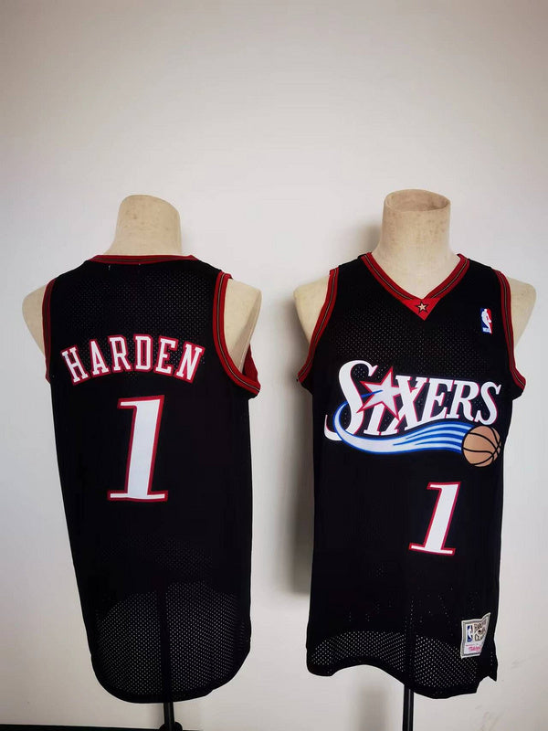 Philadelphia 76ers #1 Harden throwback jersey black Basketball Jersey basketball jersey product view 1