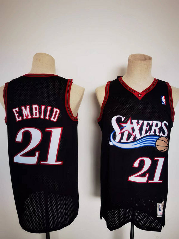 Philadelphia 76ers #21 Embiid throwback jersey black Basketball Jersey basketball jersey product view 1