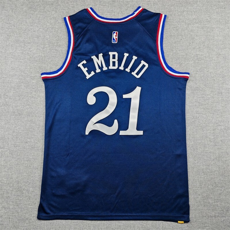 Philadelphia 76ers #21 Joel Embiid 26 76 21 Navy City Edition Style 1 Basketball Jersey basketball jersey product view 1