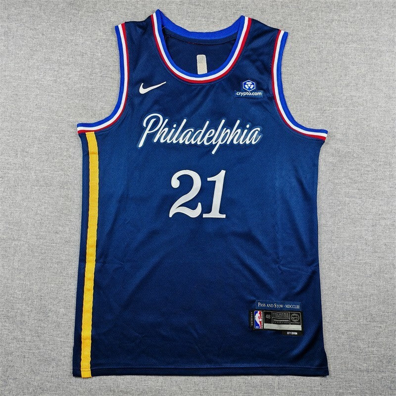 Philadelphia 76ers #21 Joel Embiid 26 76 21 Navy City Edition Style 2 Basketball Jersey basketball jersey product view 1
