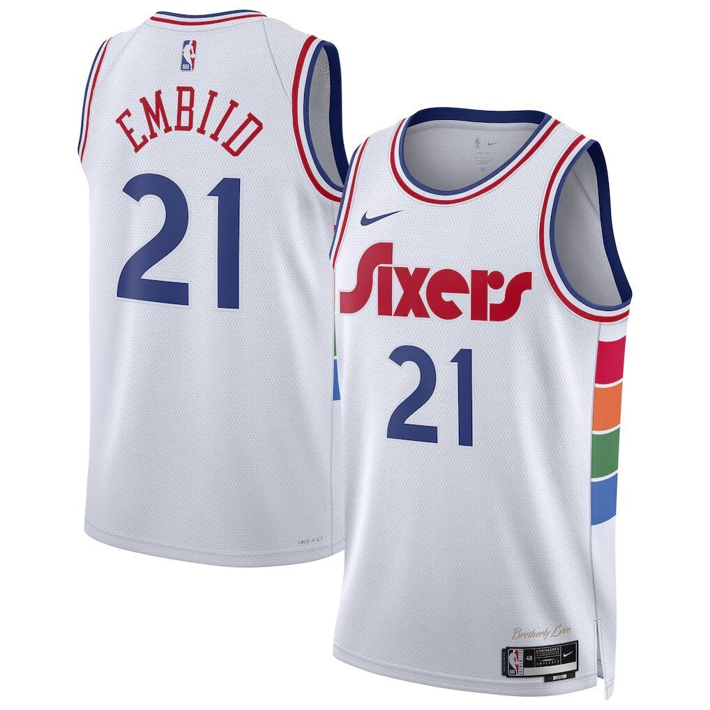 Philadelphia 76ers #21 Joel Embiid Unisex 202425 Swingman Player Jersey - City Edition - White basketball jersey product view 1