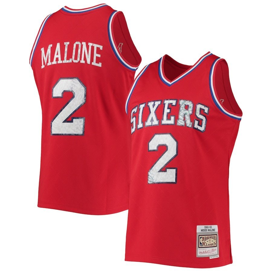 Philadelphia 76ers #2 Moses Malone Mitchell & Ness 1982-83 Hardwood Classics 75th Anniversary Diamond Swingman Jersey basketball jersey product view 1