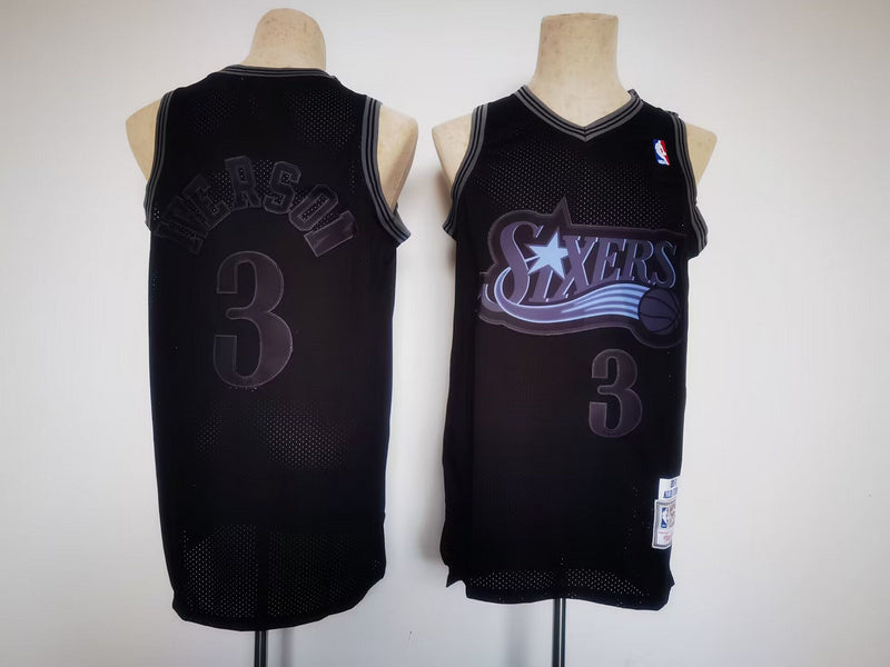 Philadelphia 76ers #3 Allen Iverson 76 3 Black Retro New Basketball Jersey basketball jersey product view 1