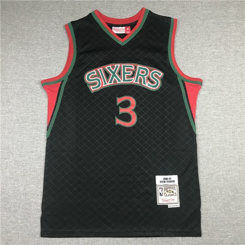 Philadelphia 76ers #3 Allen Iverson 76 3 Plaid Retro Black Style 4 Basketball Jersey basketball jersey product view 1