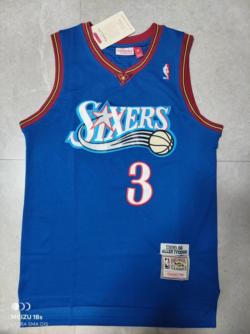 Philadelphia 76ers #3 Allen Iverson 76 3# Iverson Retro Blue Jersey Style 2 Basketball Jersey basketball jersey product view 1