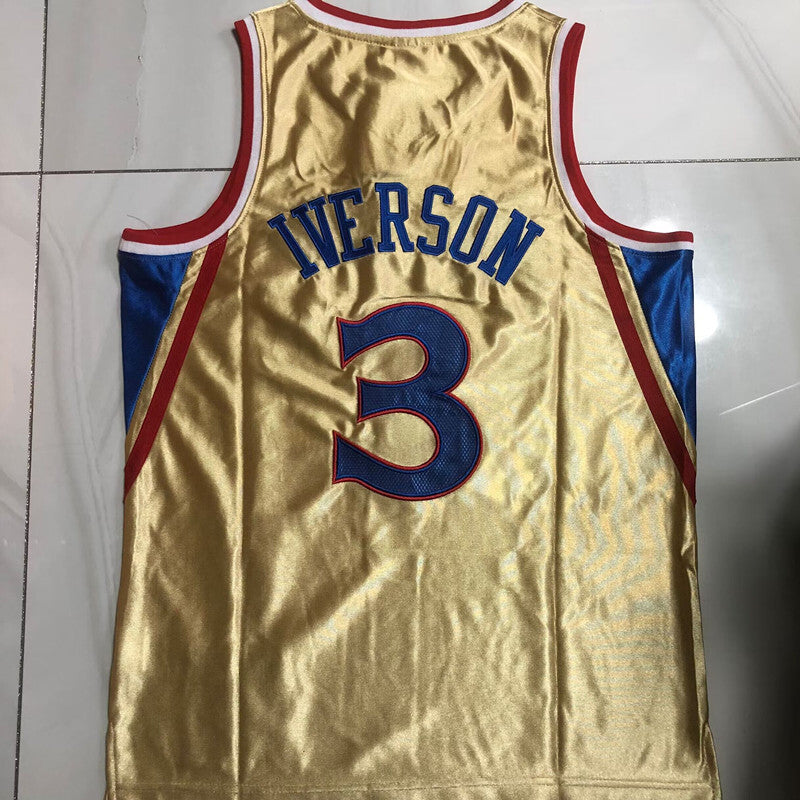 Philadelphia 76ers #3 Iverson 1996-97 authentic jersey gold Style 2 Basketball Jersey basketball jersey product view 1