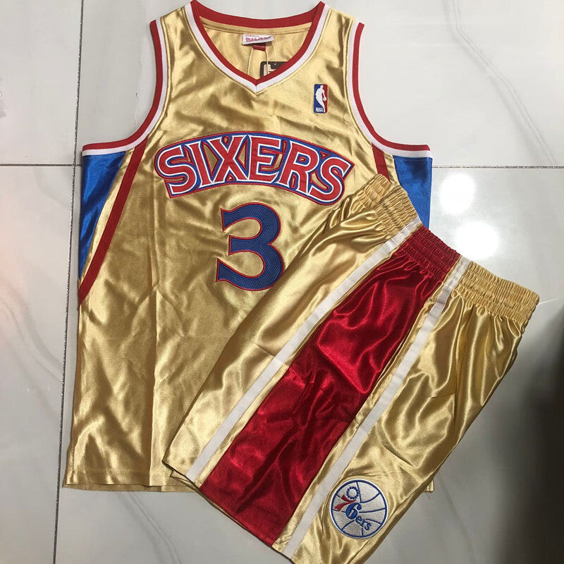 Philadelphia 76ers #3 Iverson 1996-97 authentic jersey gold Style 3 Basketball Jersey basketball jersey product view 1