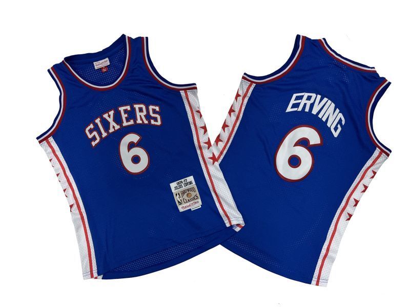 Philadelphia 76ers #6 Julius Erving 76 6 Colorful Blue 76-77 Season Mitchell Retro Jersey --. Irving Style 1 basketball jersey product view 1