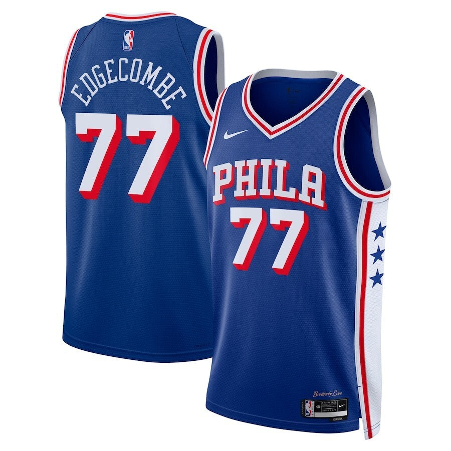 Philadelphia 76ers #77 V. J. Edgecombe Unisex 2025 NBA Draft First Round Pick Swingman Jersey - Icon Edition - Royal basketball jersey product view 1
