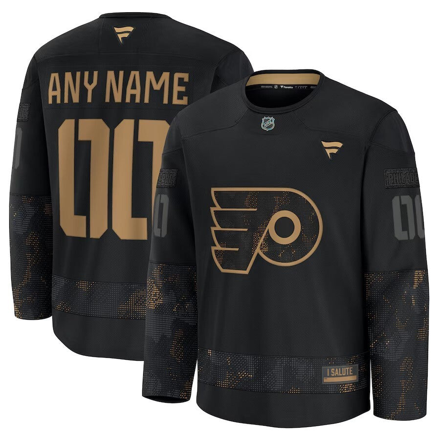 Philadelphia Flyers 2024 Military Appreciation Personalized Long Sleeve Practice Jersey - Black hockey jersey product view 1