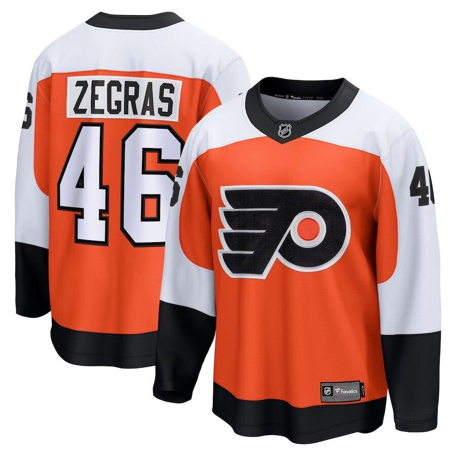 Philadelphia Flyers #46 Trevor Zegras Home Breakaway Jersey - Orange Hockey Jersey hockey jersey product view 1