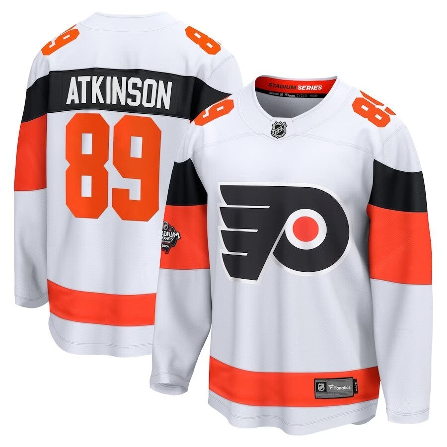 Philadelphia Flyers #89 Cam Atkinson Branded 2024 NHL Stadium Series Breakaway Player Jersey – White Style 1 hockey jersey product view 1