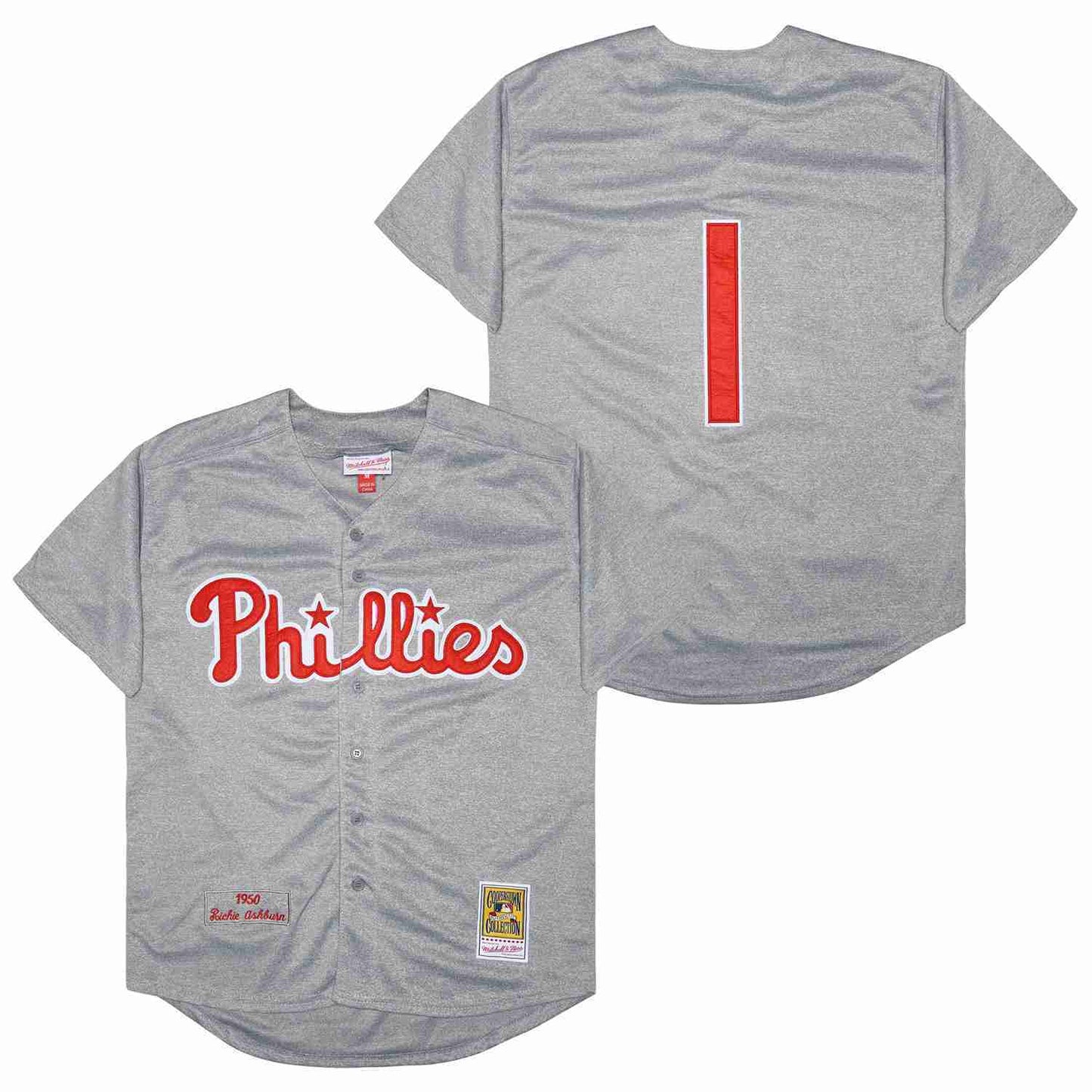 Philadelphia Phillies #1 Richie Ashburn Phillies 1 Hemp Gray 1950 Retro Baseball Jersey baseball jersey product view 1
