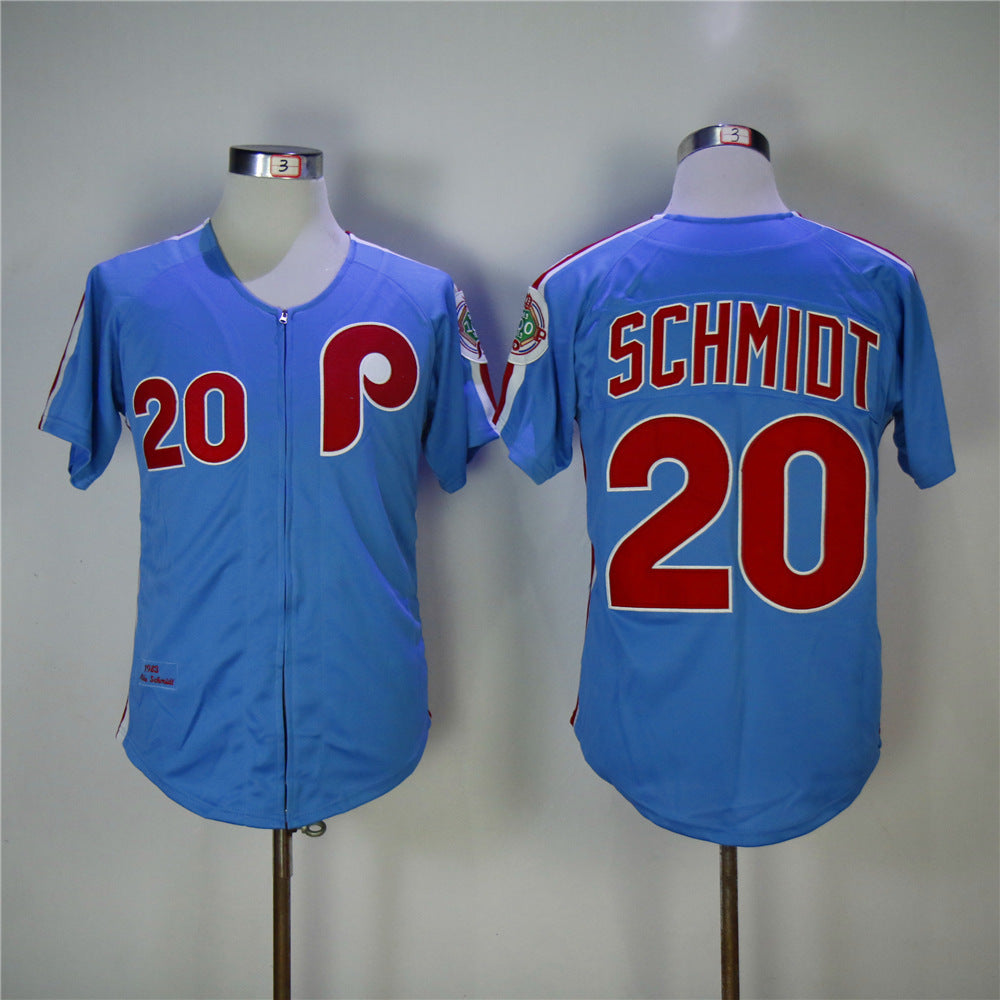 Philadelphia Phillies #20 Mike Schmidt Phillies 20 Blue Edition 1983 Retro Baseball Jersey baseball jersey product view 1