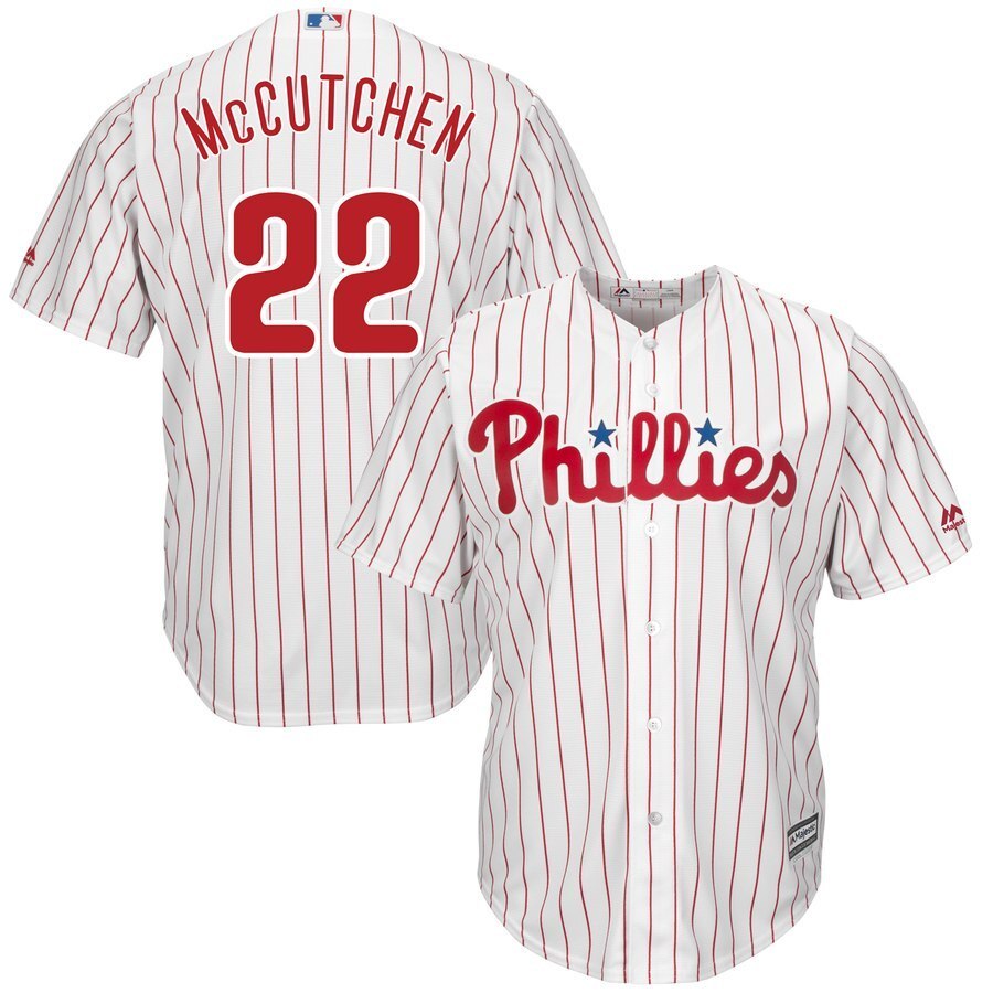 Philadelphia Phillies #22 Andrew McCutchen Majestic Official Cool Base Player Jersey – WhiteScarlet baseball jersey product view 1