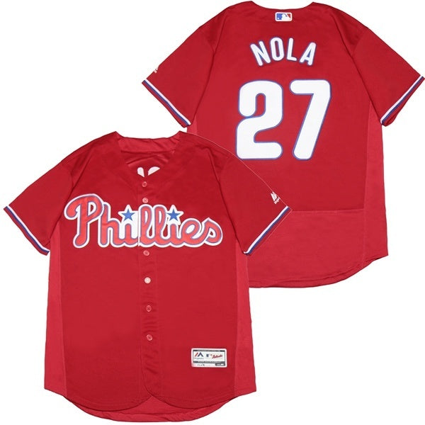 Philadelphia Phillies #27 Aaron Nola Phillies 27 Red Elite Baseball Jersey baseball jersey product view 1