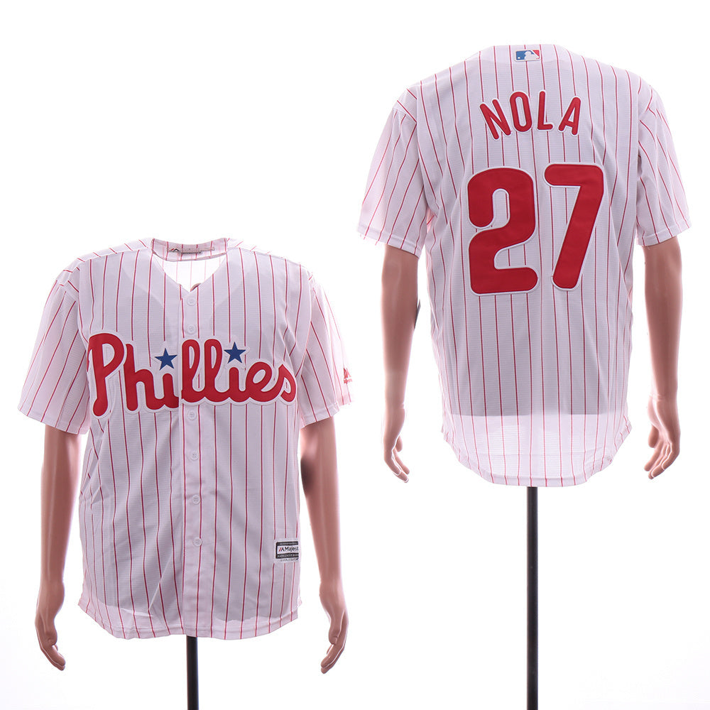 Philadelphia Phillies #27 Aaron Nola Phillies 27 White Red Fan Baseball Jersey baseball jersey product view 1
