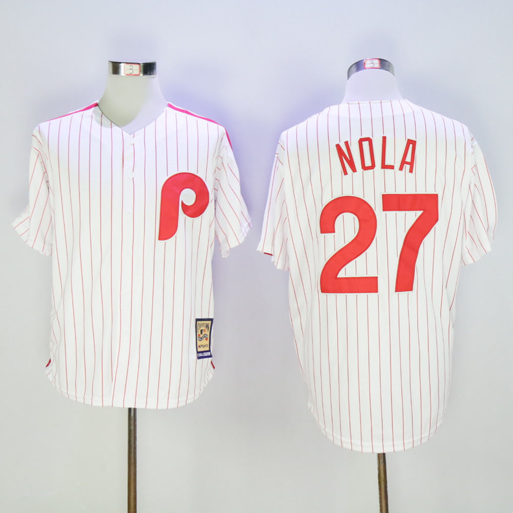 Philadelphia Phillies #27 Aaron Nola Phillies 27 White Red Retro Fan Edition Style 2 Baseball Jersey baseball jersey product view 1