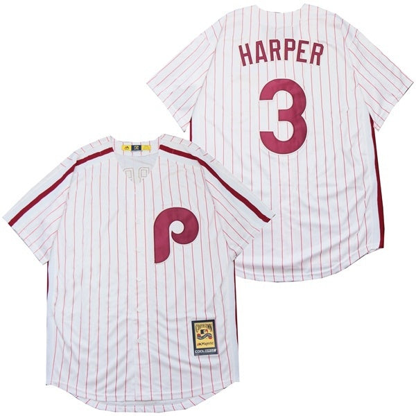 Philadelphia Phillies #3 Bryce Harper Phillies 3 White Red Retro Baseball Jersey baseball jersey product view 1
