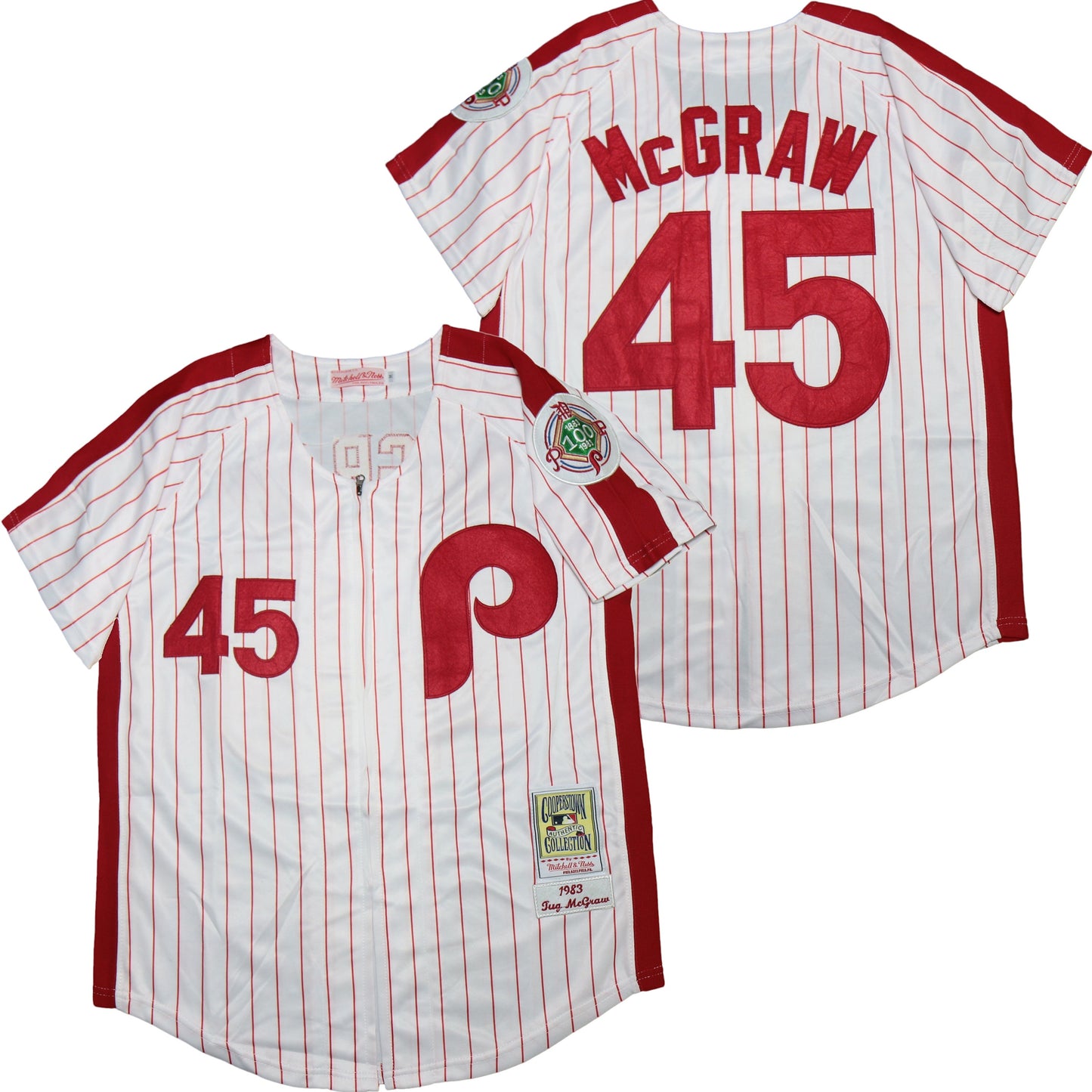 Philadelphia Phillies #45 Mcgraw Phillies 45 White Red 1983 Retro Style 1 Baseball Jersey baseball jersey product view 1