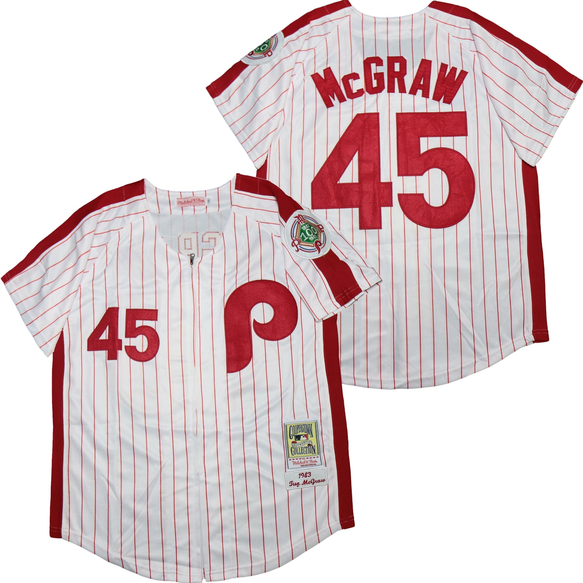Philadelphia Phillies #45 Mcgraw Phillies 45 White Red 1983 Retro Style 1 Baseball Jersey baseball jersey product view 1