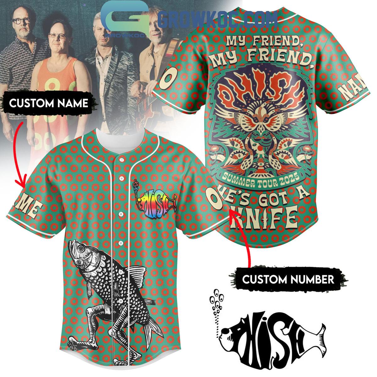 Phish Summer Tour 2025 He’s Got A Knife Personalized Baseball Jersey baseball jersey product view 1