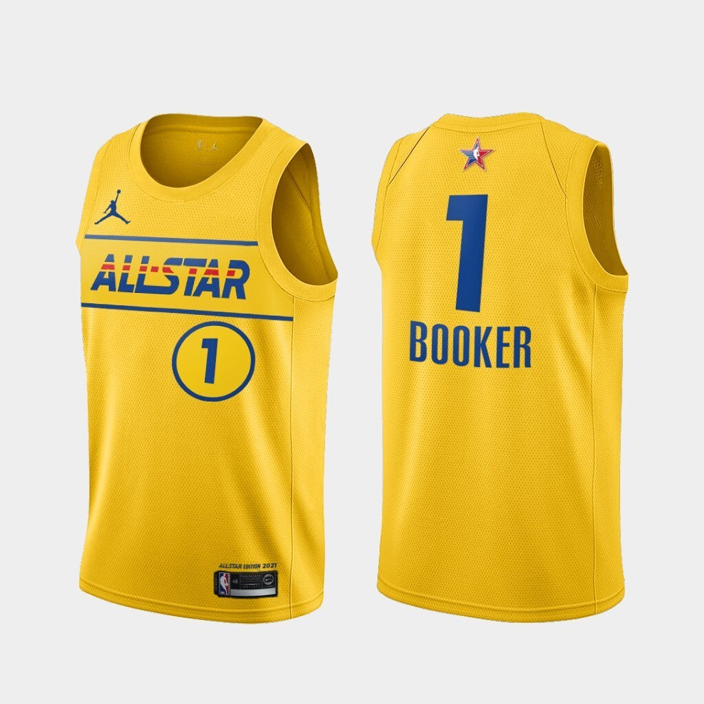 Phoenix Suns #1 Devin Booker 2021-all-star-western-conference-gold-suns-jersey Basketball Jersey basketball jersey product view 1