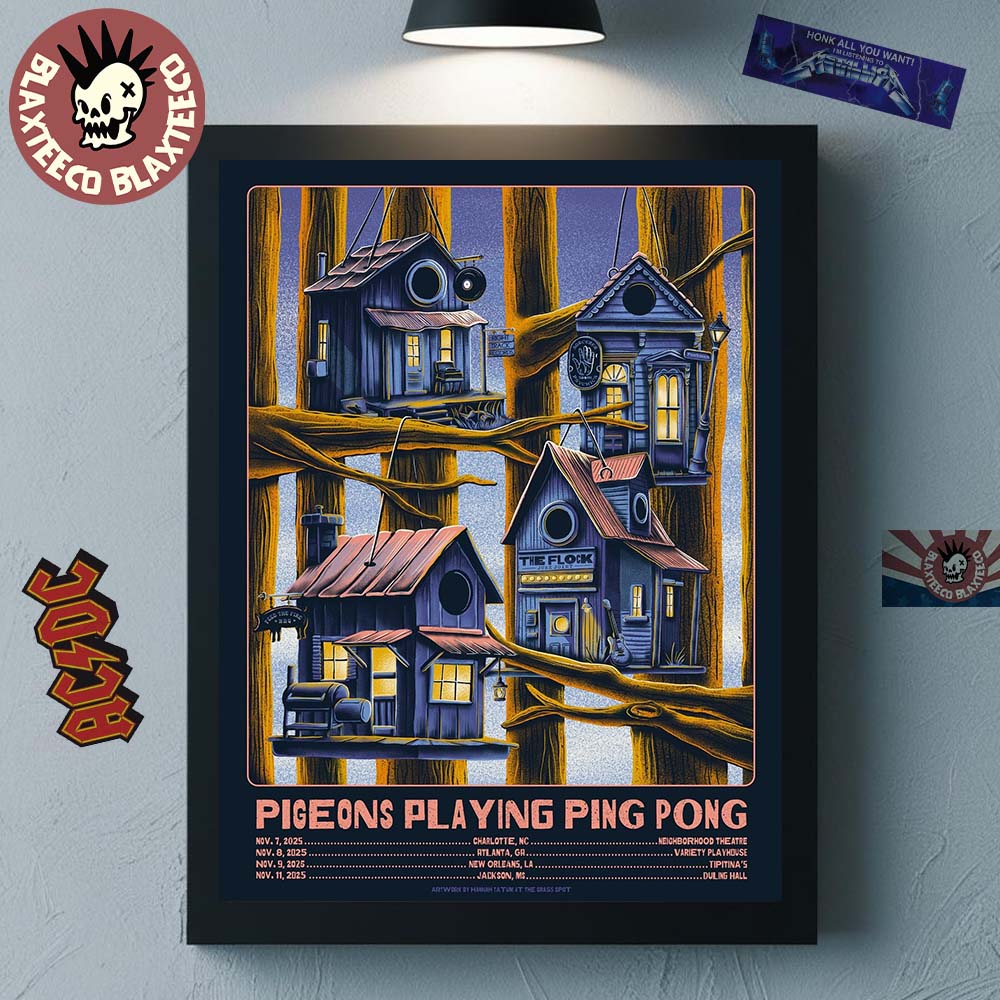 Pigeons Playing Ping Pong North America November 2025 Tour City Dates Poster Birdhouses Art Home Decor Poster Canvas - T-Shirt, Sweatshirt, Hoodie