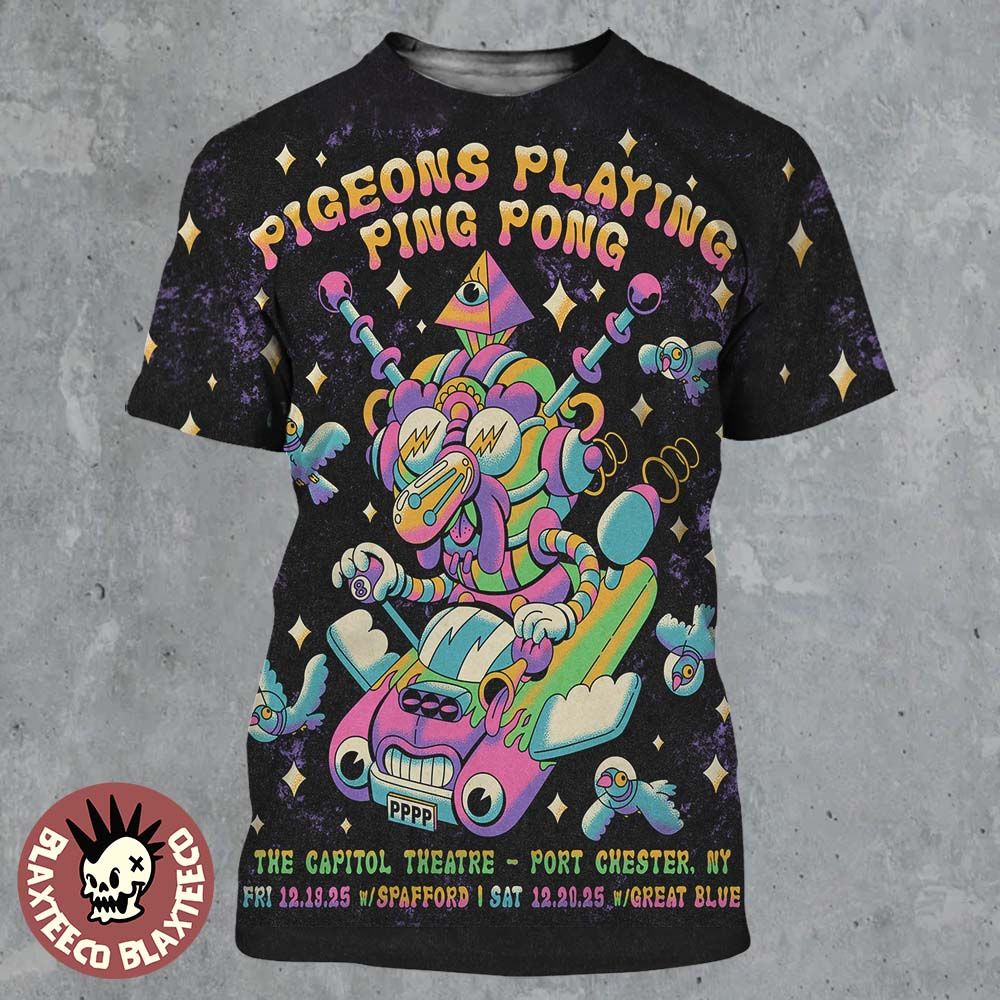 Pigeons Playing Ping Pong Port Chester New York 2025 Event Poster At The Capitol Theatre On December 19 And 20 2025 All Over Print Shirt - T-Shirt, Sweatshirt, Hoodie