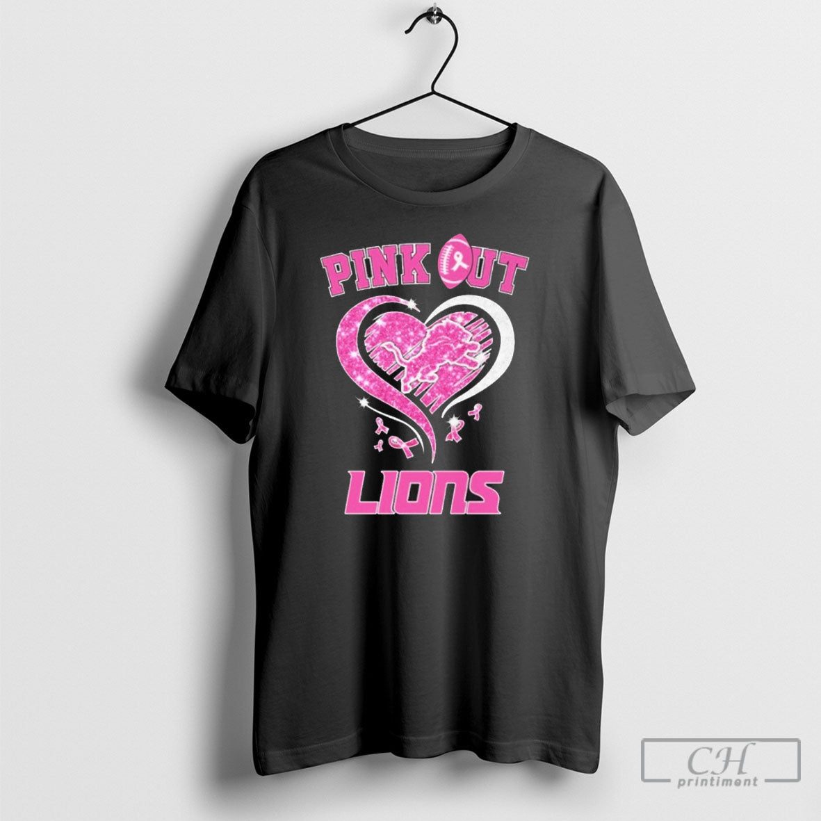 Pink Out Heart Logo Lions Unisex T-shirt, Sweatshirt, Hoodie, Long Sleeve Tee - T-Shirt, Sweatshirt, Hoodie