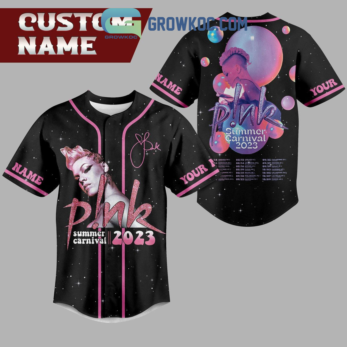 Pink Summer Carnival 2023 Personalized Black Design Baseball Jersey baseball jersey product view 1