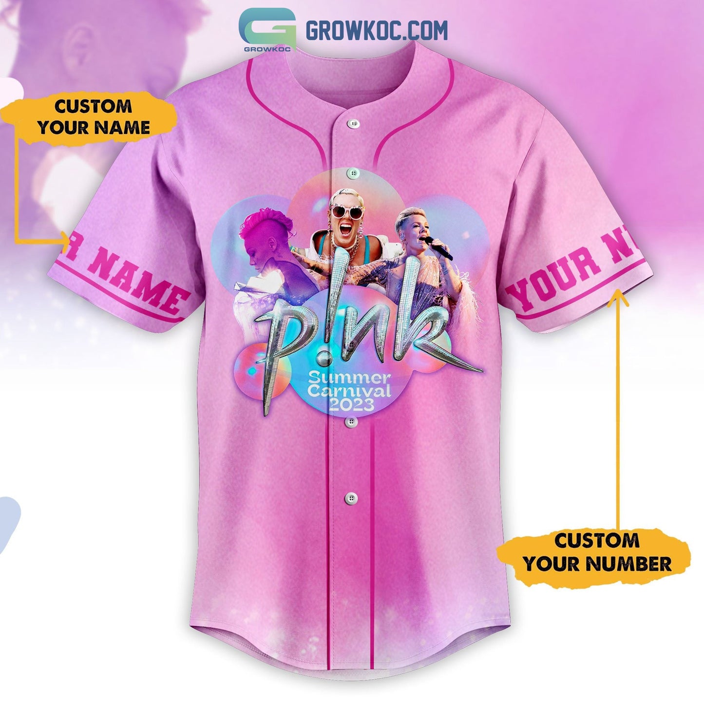 Pink Summer Carnival 2023 Tour Pink Design Personalized Baseball Jersey baseball jersey product view 1