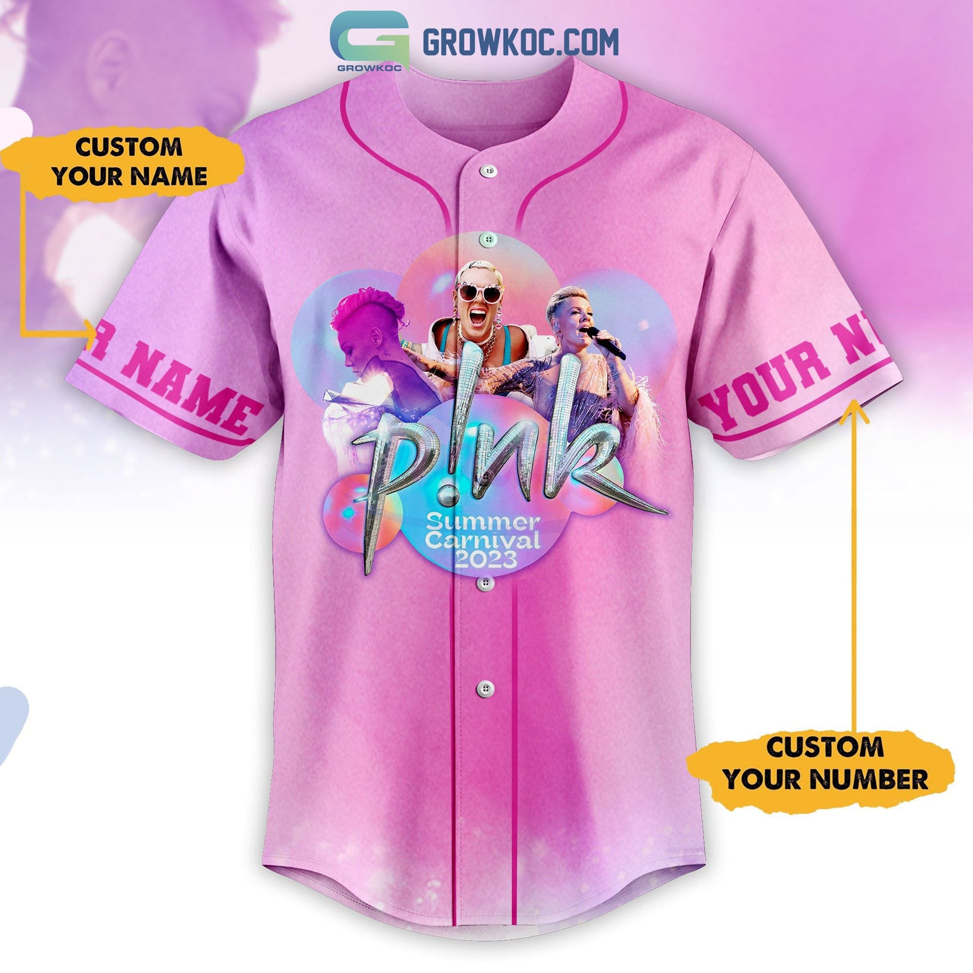 Pink Summer Carnival 2023 Tour Pink Design Personalized Baseball Jersey baseball jersey product view 1
