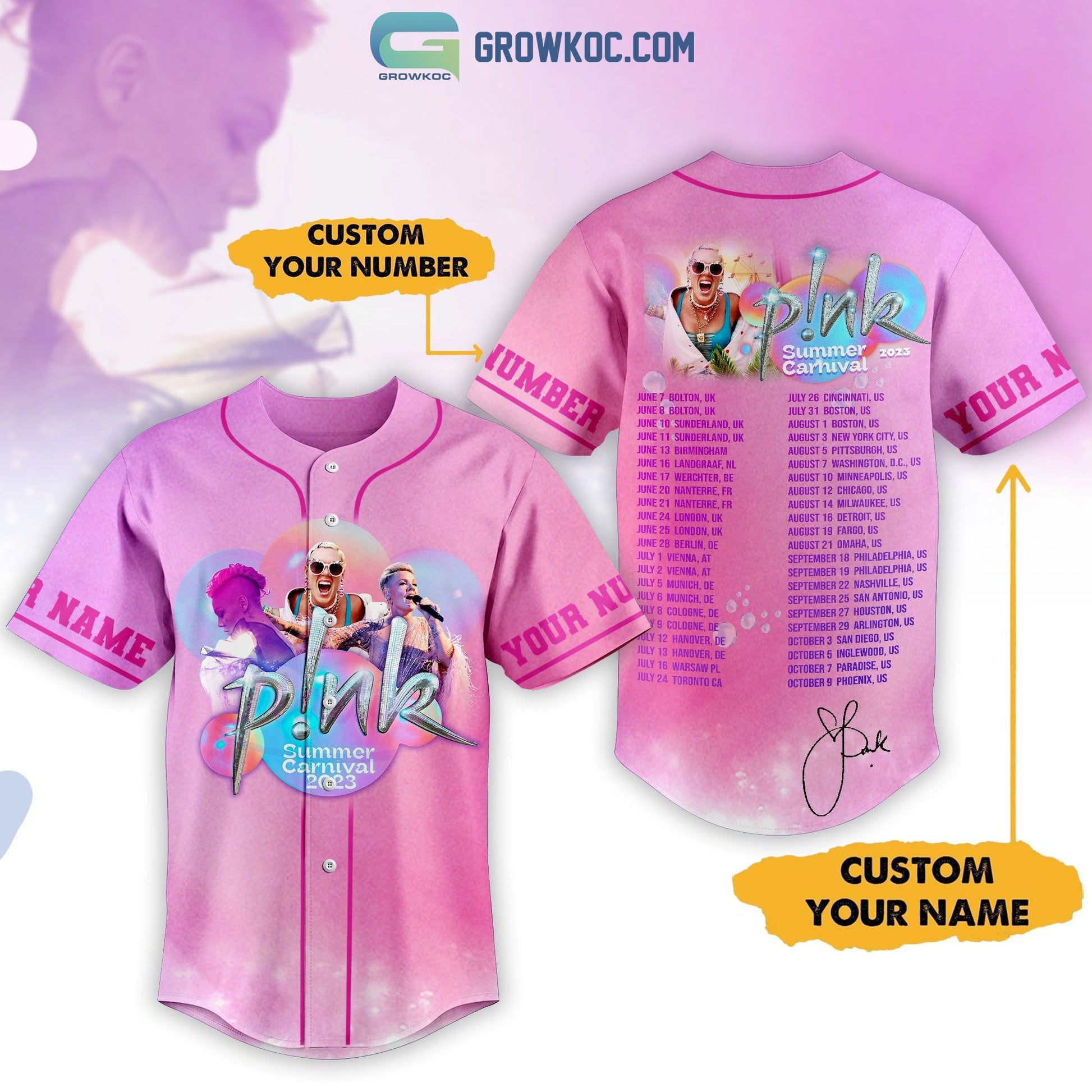 Pink Summer Carnival 2023 Tour Pink Design Personalized Baseball Jersey baseball jersey product view 2