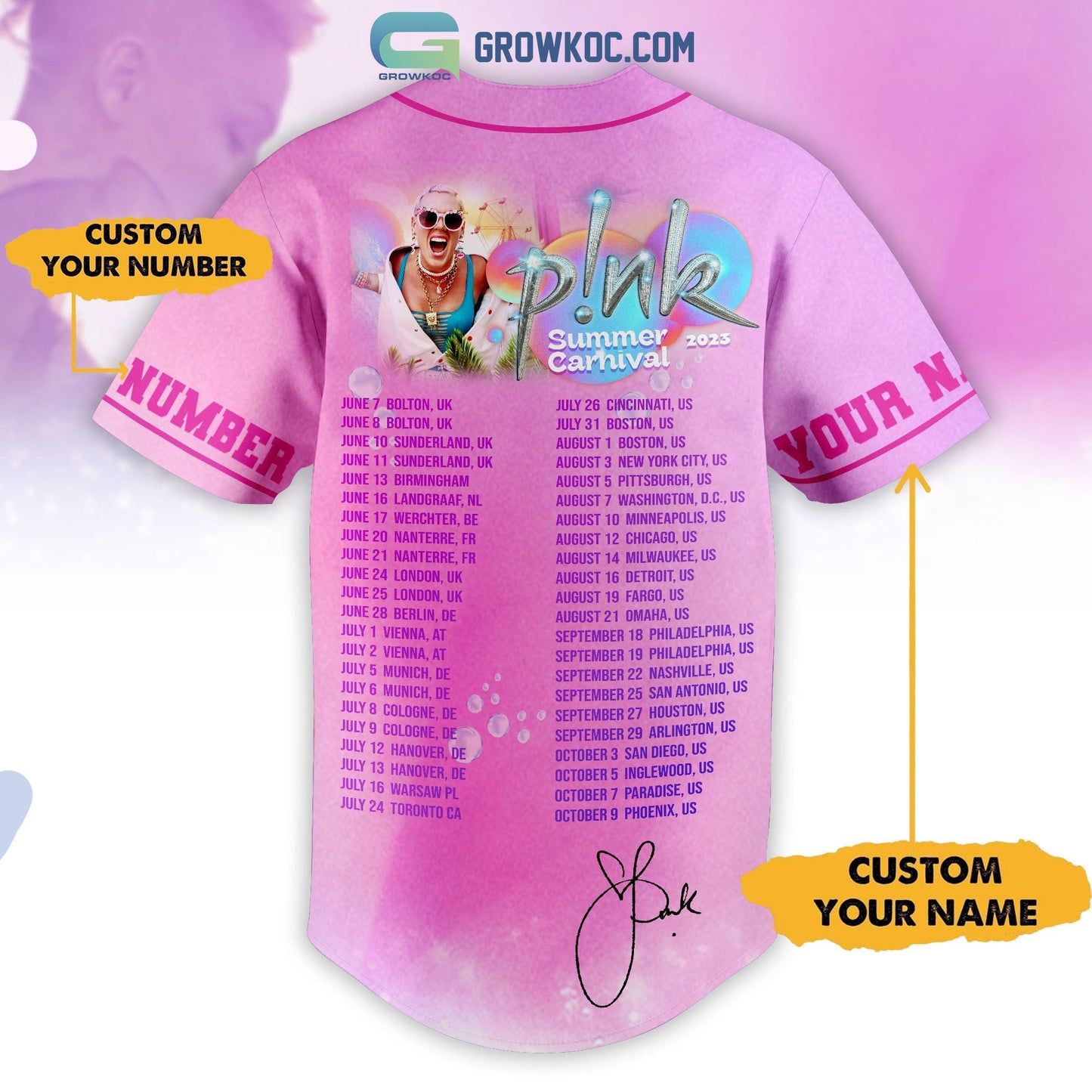 Pink Summer Carnival 2023 Tour Pink Design Personalized Baseball Jersey baseball jersey product view 3