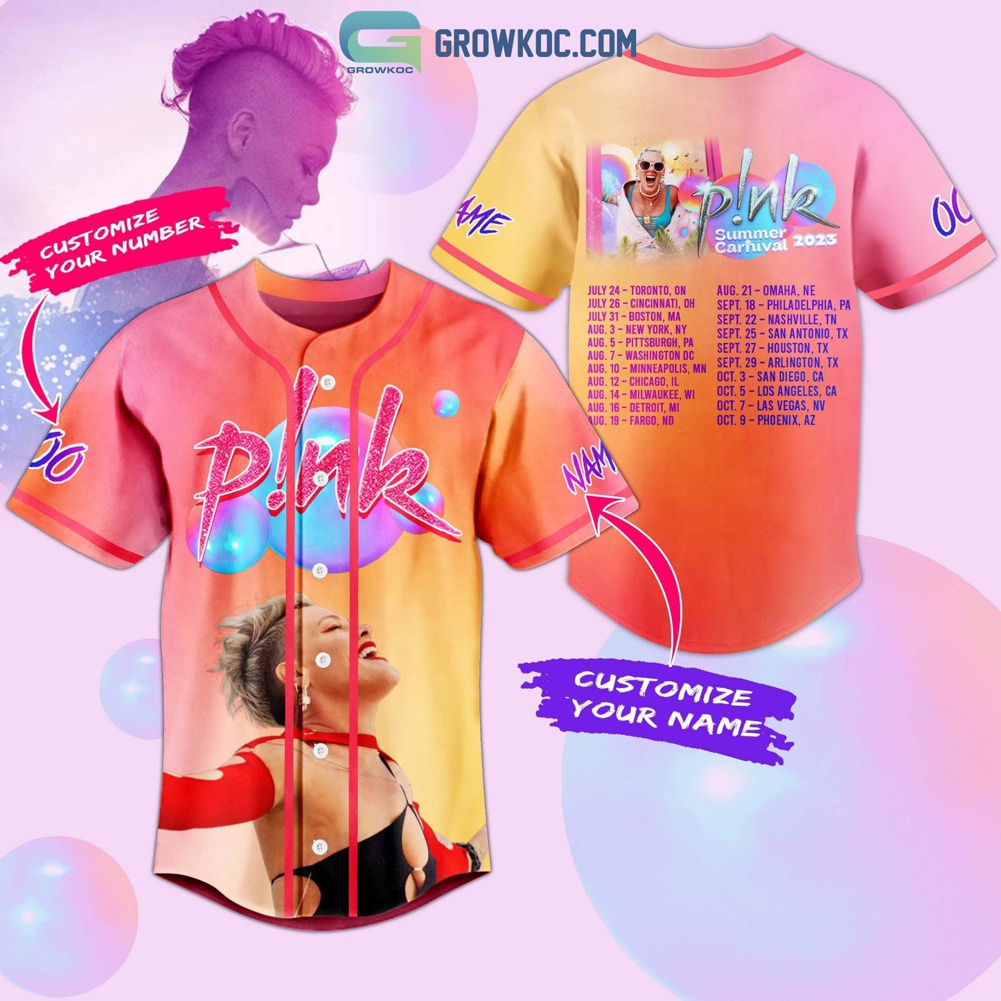 Pink Tour 2023 Summer Carnival Personalized Baseball Jersey baseball jersey product view 1