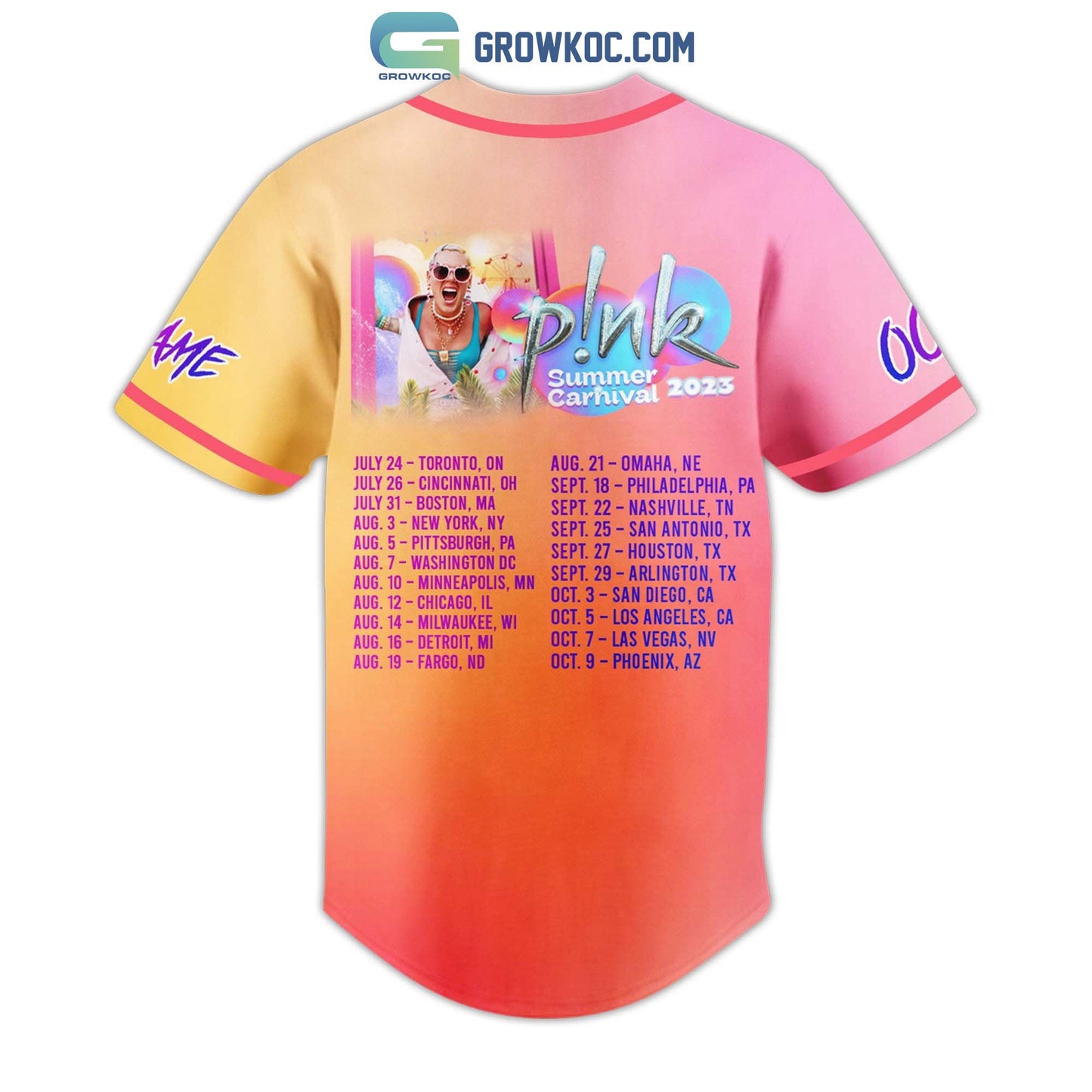 Pink Tour 2023 Summer Carnival Personalized Baseball Jersey baseball jersey product view 3