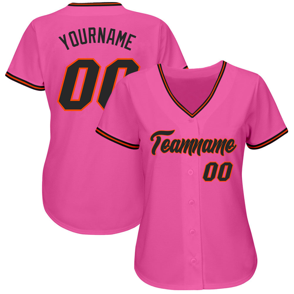 Custom Pink Black-Orange Authentic Baseball Jersey baseball jersey product view 2
