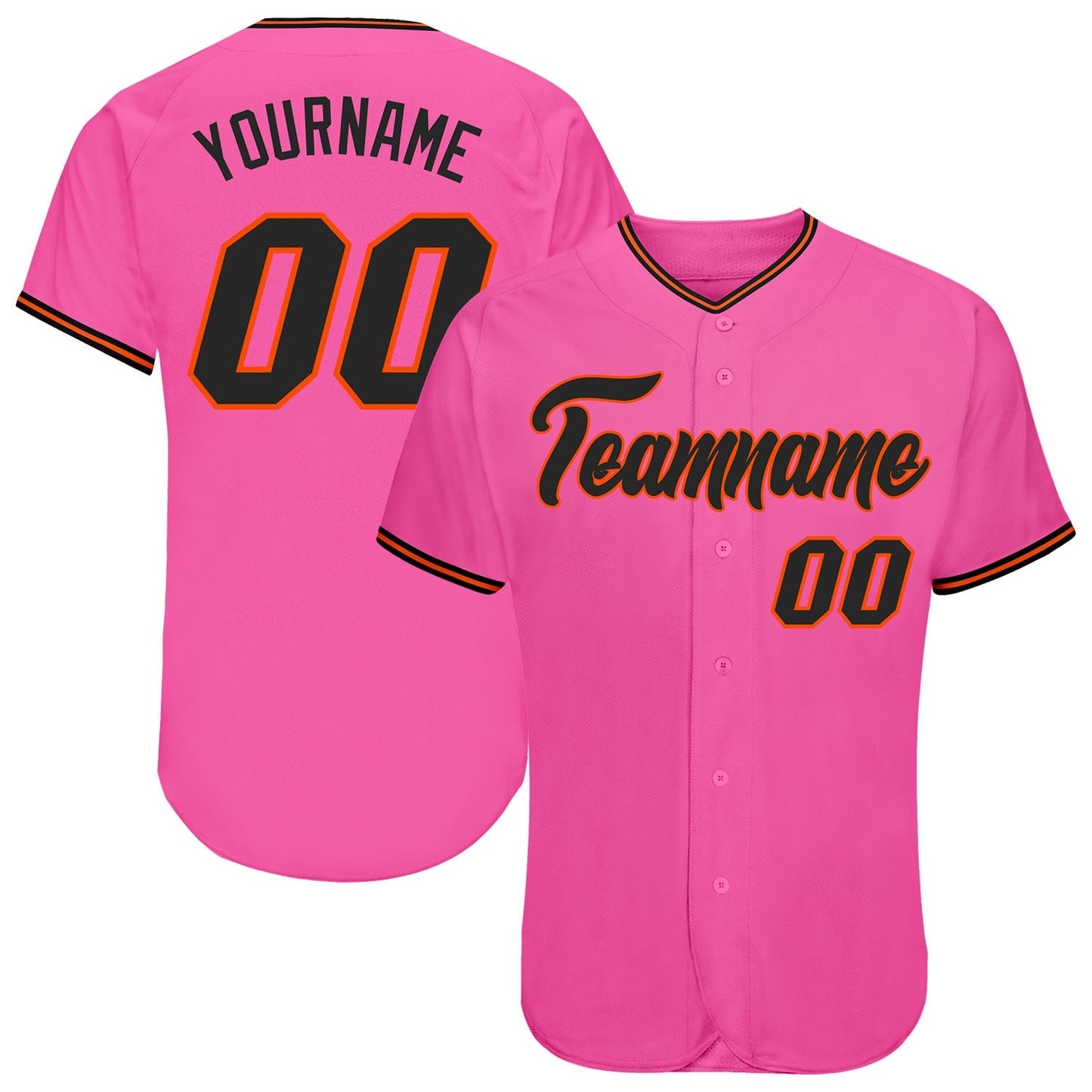 Custom Pink Black-Orange Authentic Baseball Jersey baseball jersey product view 1